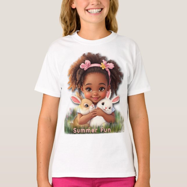 Bedårande lilla barn med sina huskaniner t shirt (Framsida)