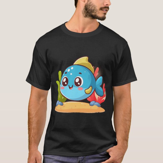 Bedårande lilla blå fisk t shirt (Framsida)