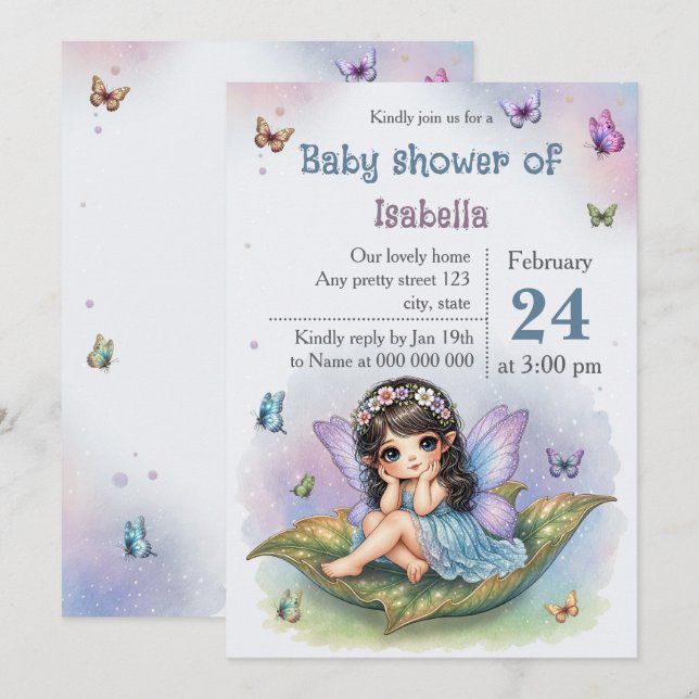 Bedårande liten fe bebis shower inbjudningar (Fram/baksida)