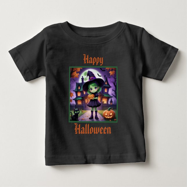 Bedårande Liten Häxa Halloween T Shirt (Framsida)