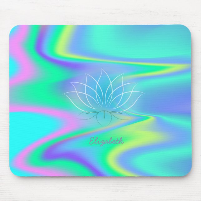 Bedårande Lotus, Holografisk Regnbåge Musmatta (Framsidan)