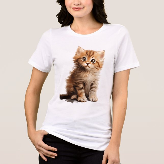Bedårande Luddig Katten Grafik Vit T-Shirt (Framsida)
