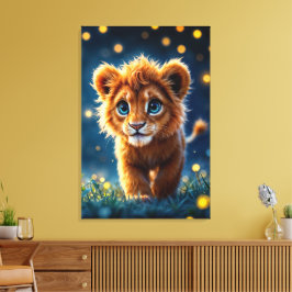 Bedårande luddig lejonunge med gnistrande ögon canvastryck