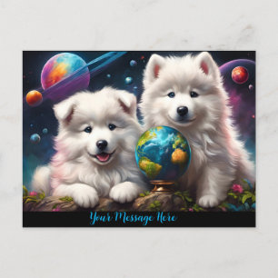 Bedårande luddiga Samoyed-valpar, Jorden Vykort