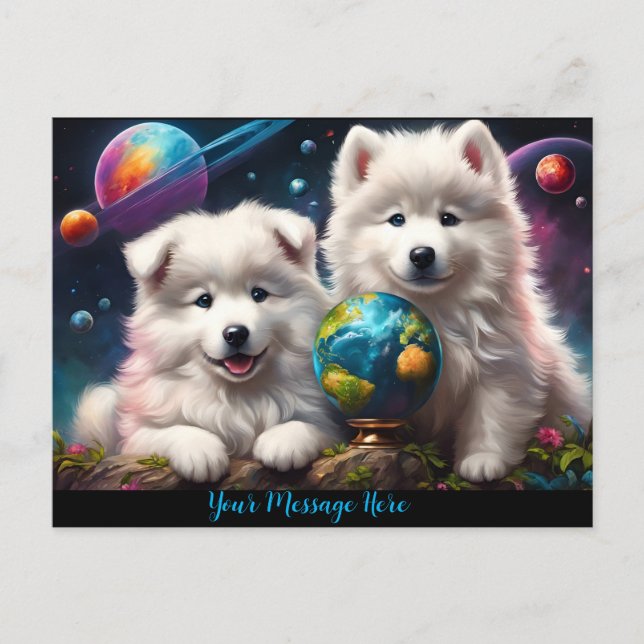 Bedårande luddiga Samoyed-valpar, Jorden Vykort (Framsida)