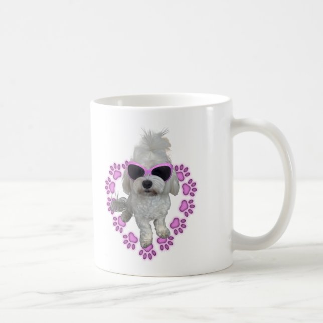 Bedårande malteserhund med rosa solglasögon kaffemugg (Höger)
