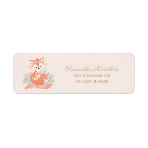 Bedårande Mamma och Baby Fox Woodland Baby Shower Returadress Etikett