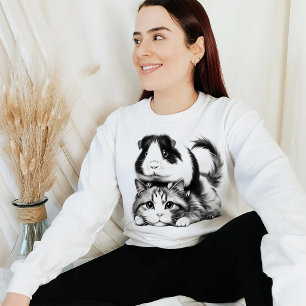 Bedårande Marsvin Ridande på en Katt – Unikt Prese T Shirt
