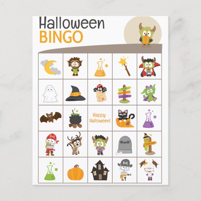 Bedårande monster & pumpa Halloween BINGO-kort! (Framsida)