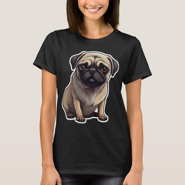 Bedårande Mops Hund T Shirt (Framsida)