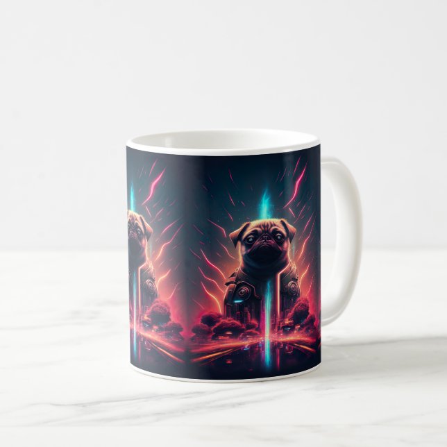 Bedårande Mops i Futuristisk Robotkostym Kaffemugg (Framsida höger)