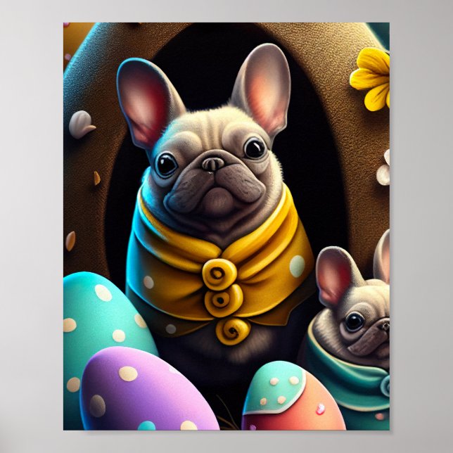 Bedårande Mops med Påskägg En Festlig och Söt Poster (Framsidan)