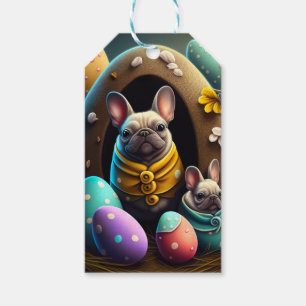 Bedårande Mops med Påskägg En Festlig och Söt Presentetikett