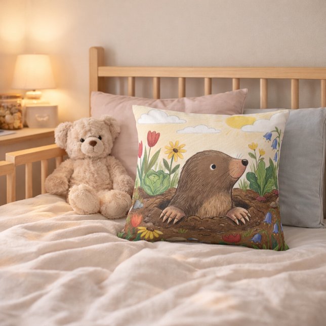 Bedårande Mullvad I Trädgården Teckning Barn Kudde (Skapare uppladdad)