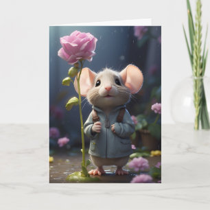 Bedårande mus blommig illustration tom hälsning kort