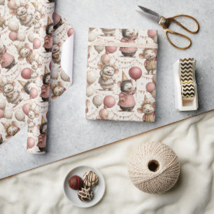 Bedårande mus födelsedagsmönster, rosa & beige presentpapper