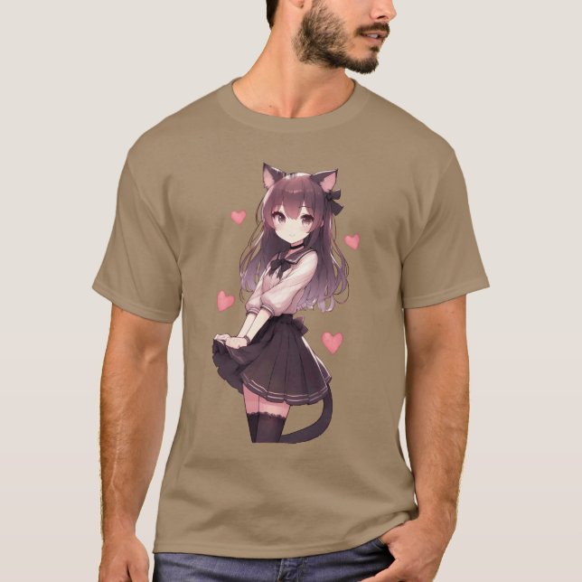 Bedårande Neko Anime Flickvän familj T Shirt (Framsida)