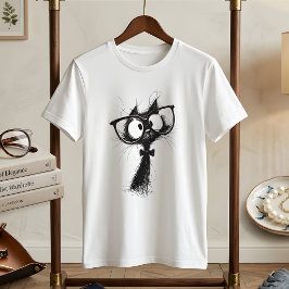 Bedårande nördkatta med glasögon och flugbindel fö t shirt