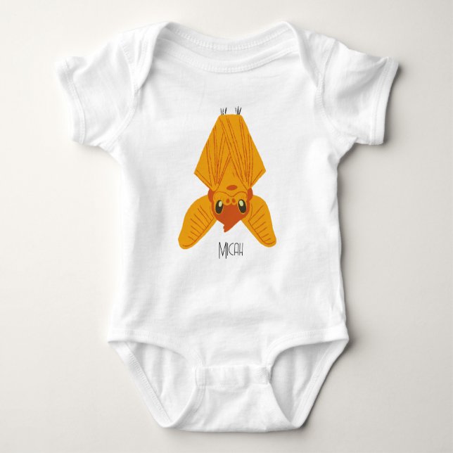 Bedårande Orange Fladdermus Monogram Namn T Shirt (Framsida)