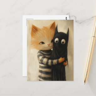 Bedårande orange katt och en svart kattunge spöke vykort