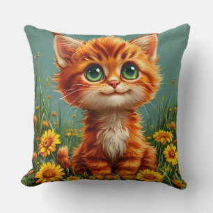 Bedårande orange kattunge som sitter i en äng kudde