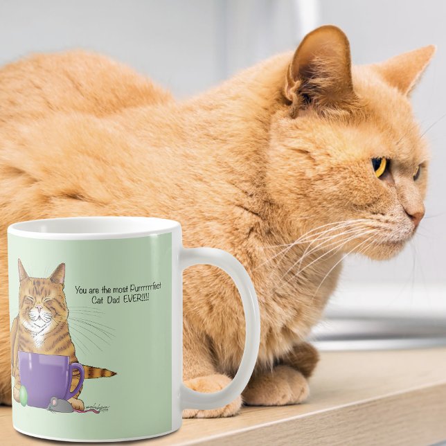 Bedårande Orange Tabby Grön Fars Dag Lila  Kaffemugg (Skapare uppladdad)