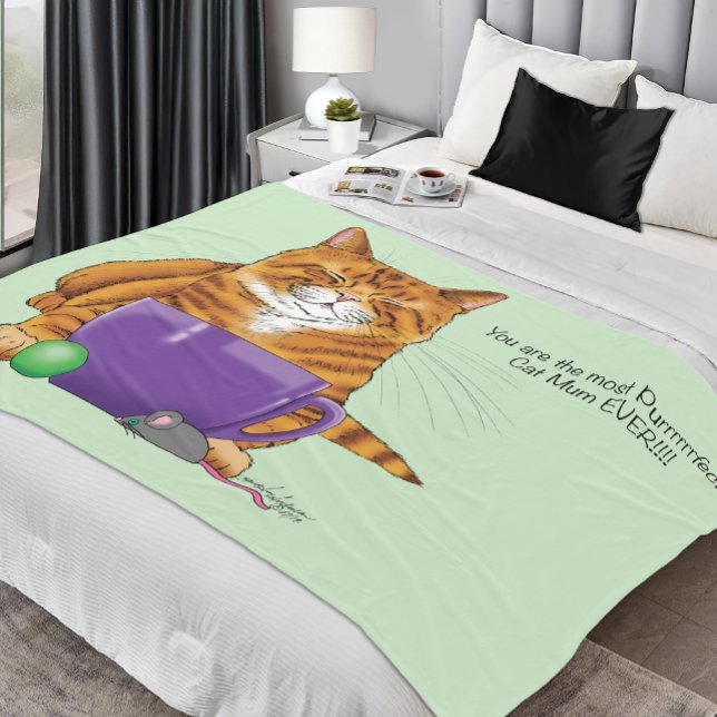 Bedårande Orange Tabby Grön Mors Dag Lila  Fleecefilt (Skapare uppladdad)