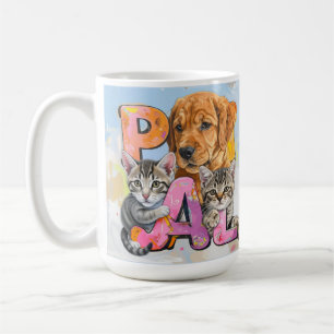 Bedårande PAL Nyfiken hund och katter i akvarell Kaffemugg