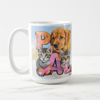 Bedårande PAL Nyfiken hund och katter i akvarell Kaffemugg