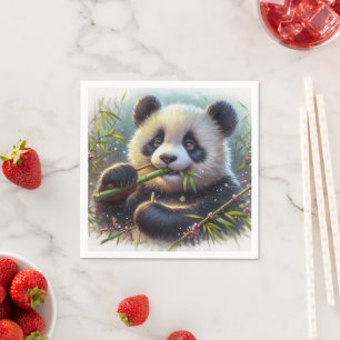 Bedårande pandabjörn som äter bambu pappersservett