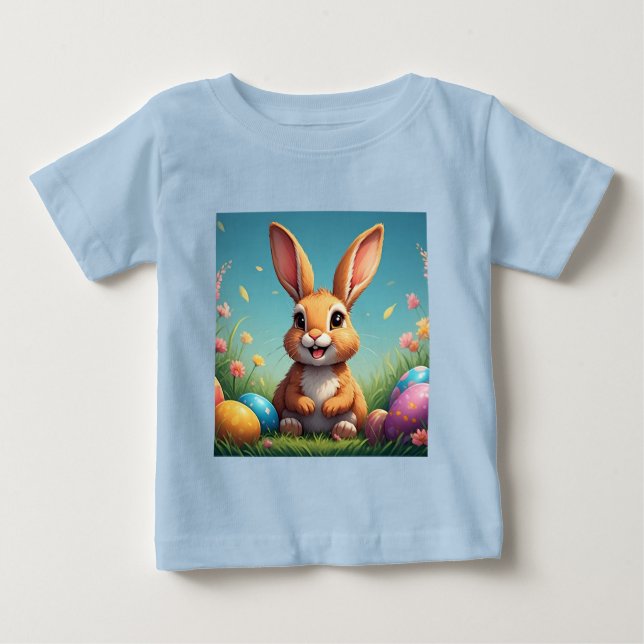 Bedårande påskharen bland färgglada ägg t shirt (Framsida)