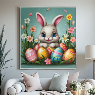 Bedårande påskharlekin Färgglada ägg Vårblomma Poster