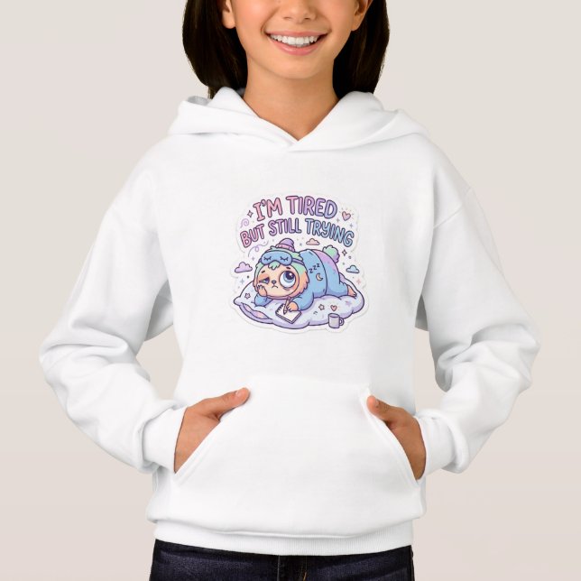 Bedårande Pastell Trött Katt Tröja Estetisk Hoodie (Framsida)