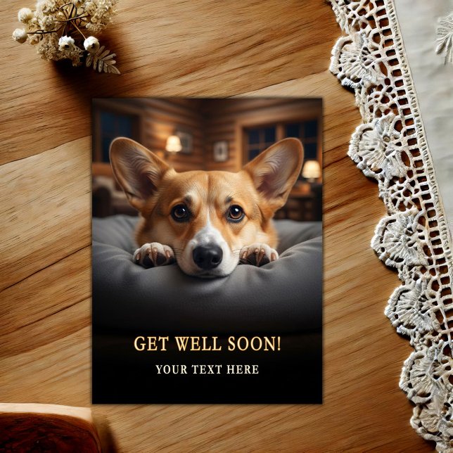 Bedårande Pembroke Welsh Corgi Tillfriskna Snart Vykort (Skapare uppladdad)