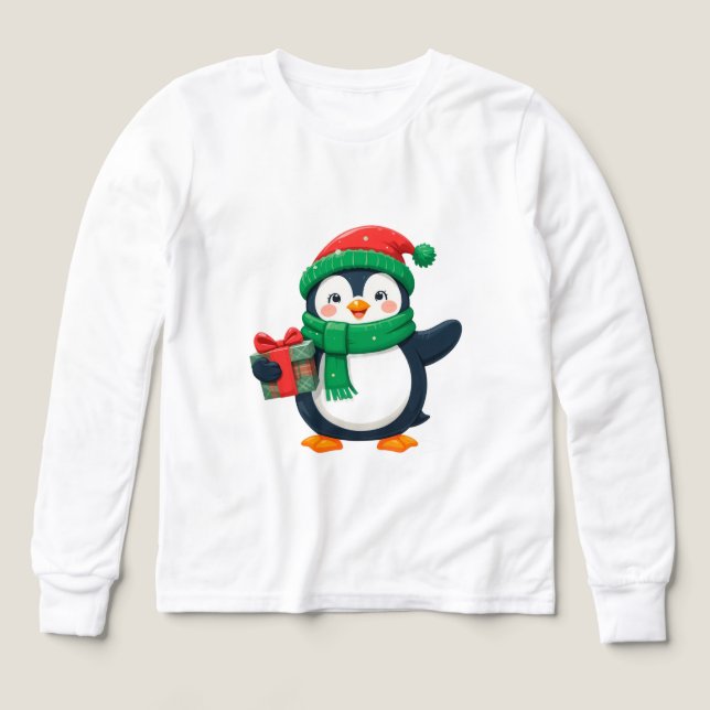 Bedårande pingvin iklädd juldräkt t shirt (Design framsida)