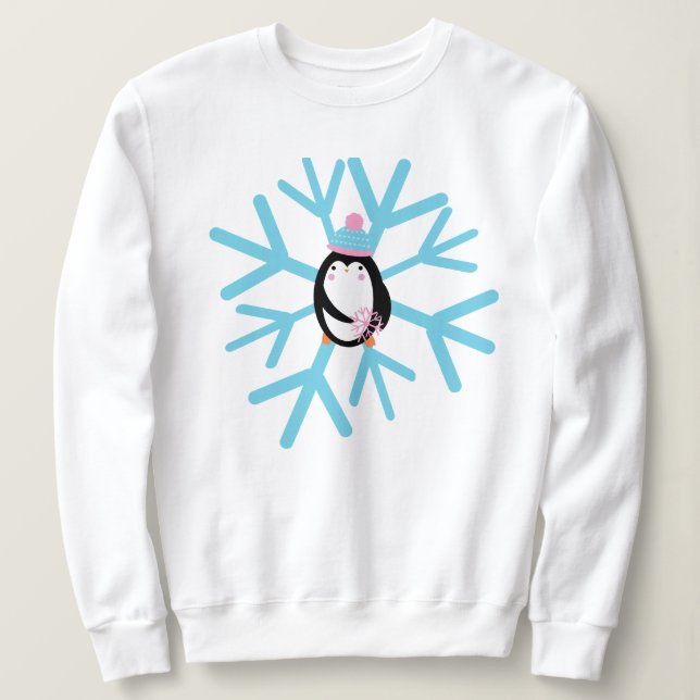 Bedårande pingvin snöflinga jul vinter t shirt (Design framsida)