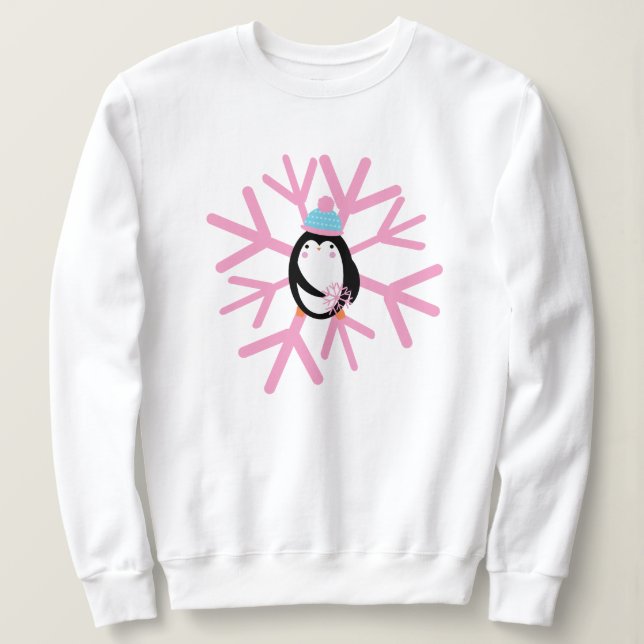 Bedårande pingvin snöflinga jul vinter t shirt (Design framsida)