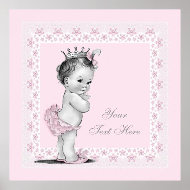Bedårande prinsessa rosa vintage-babyflicka poster (Framsidan)