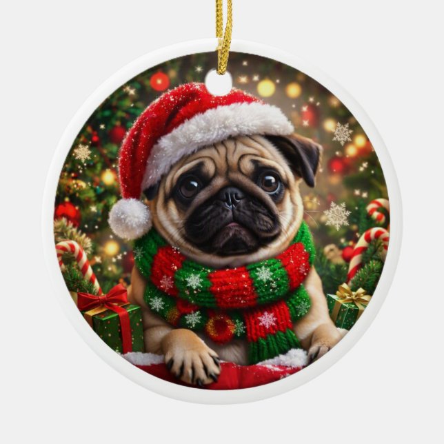 Bedårande Pug Julgranskula (Framsidan)