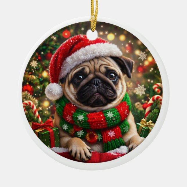 Bedårande Pug Julgransprydnad Keramik (Framsidan)