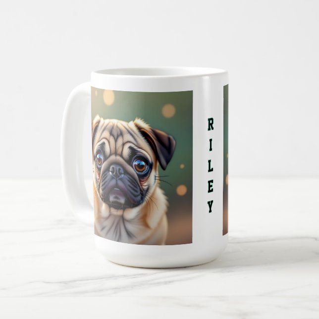 Bedårande Pug närbild | Söt Hund Personlig Kaffemugg (Framsida vänster)