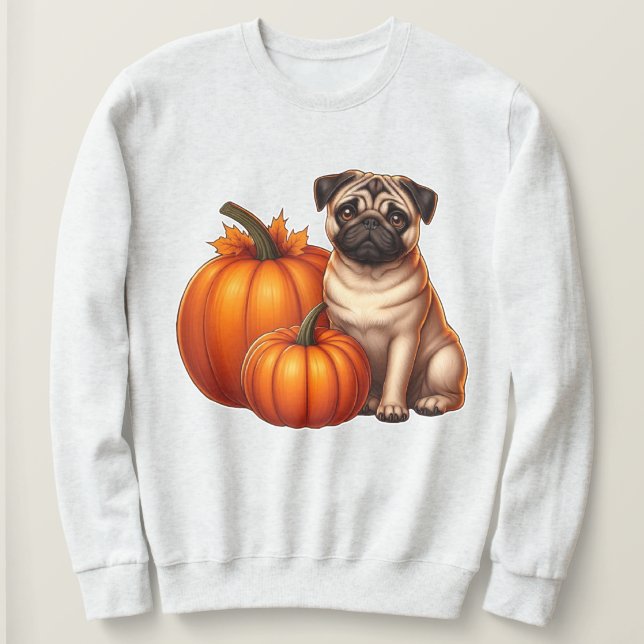Bedårande Pug sittande bredvid pumpor med höst  T Shirt (Design framsida)