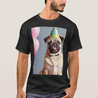 Bedårande Pug-valp på födelsedagsfest med festhatt T Shirt