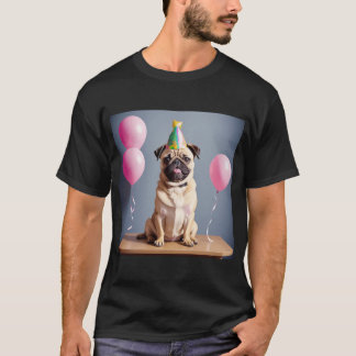 Bedårande Pug-valp på födelsedagsfest med festhatt T Shirt