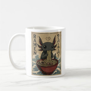Bedårande Ramen Axolotl Nudlar Retro Japansk Konst Kaffemugg