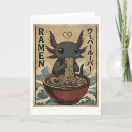 Bedårande Ramen Axolotl Nudlar Retro Japansk Konst Kort