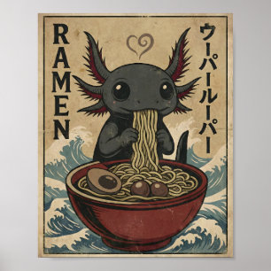 Bedårande Ramen Axolotl Nudlar Retro Japansk Konst Poster