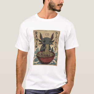 Bedårande Ramen Axolotl Nudlar Retro Japansk Konst T Shirt