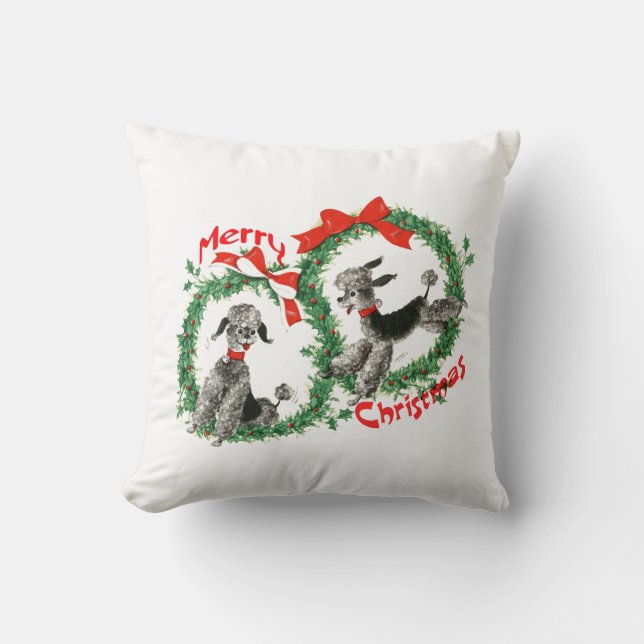 Bedårande Retro Poodles God Jul Krans Kudde (Framsida)