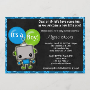 Bedårande ROBOT Baby Shower Inbjudan pojke